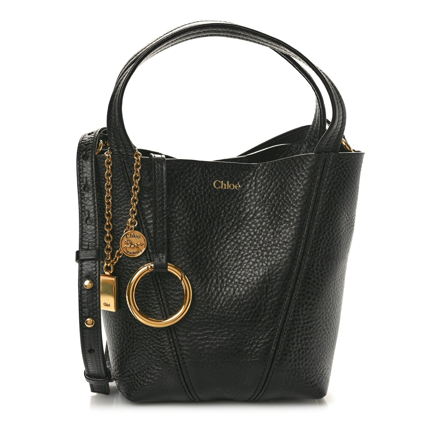 Grained Calfskin Small Spin Tote Black