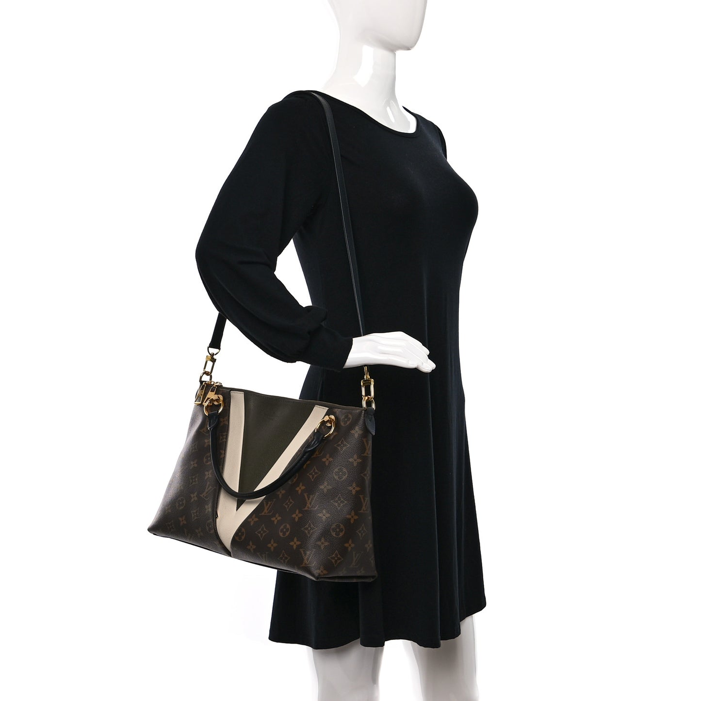 Monogram V Tote MM Khaki Cream