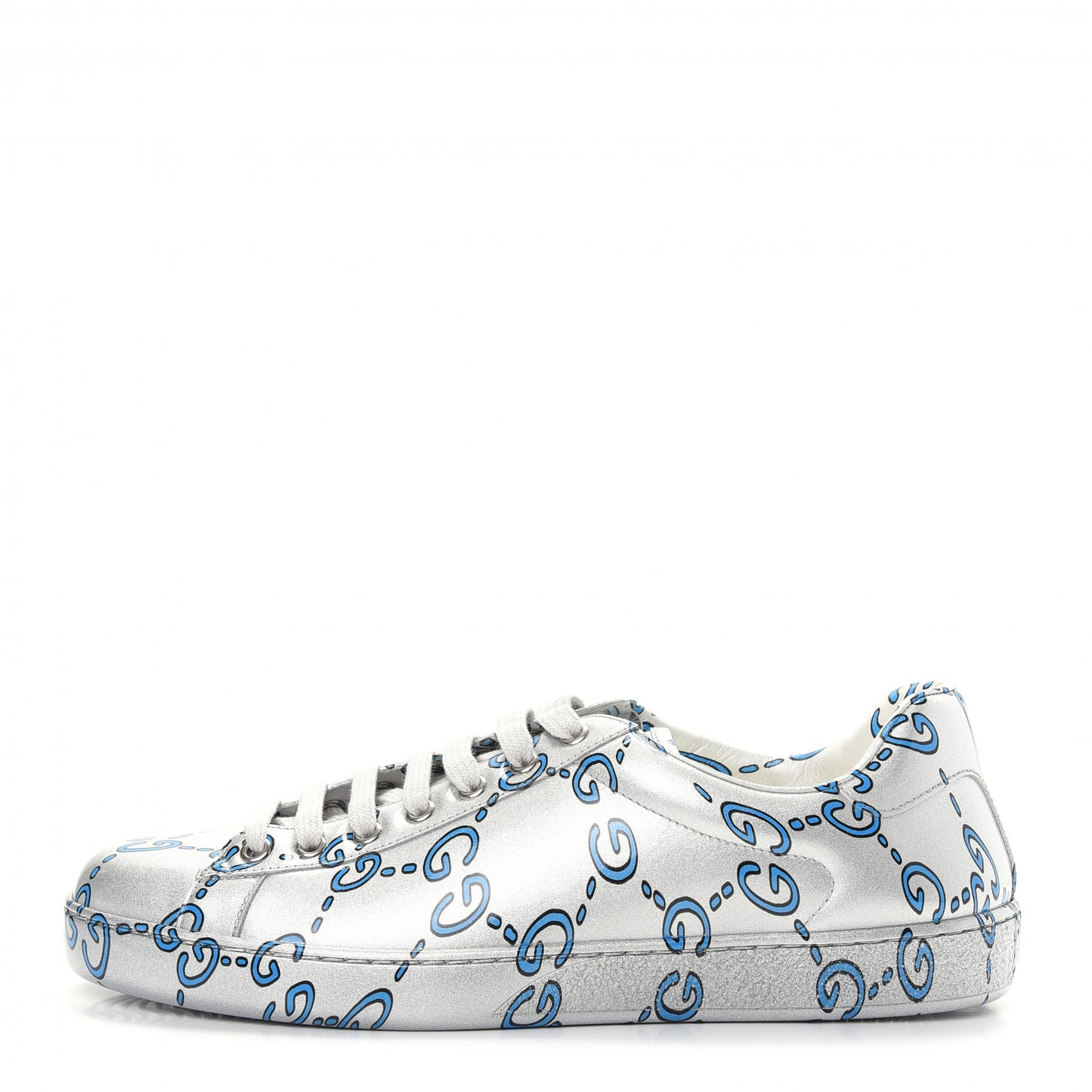 Miro Rubber Wax GucciGhost Print Mens New Ace Sneakers 8 Silver
