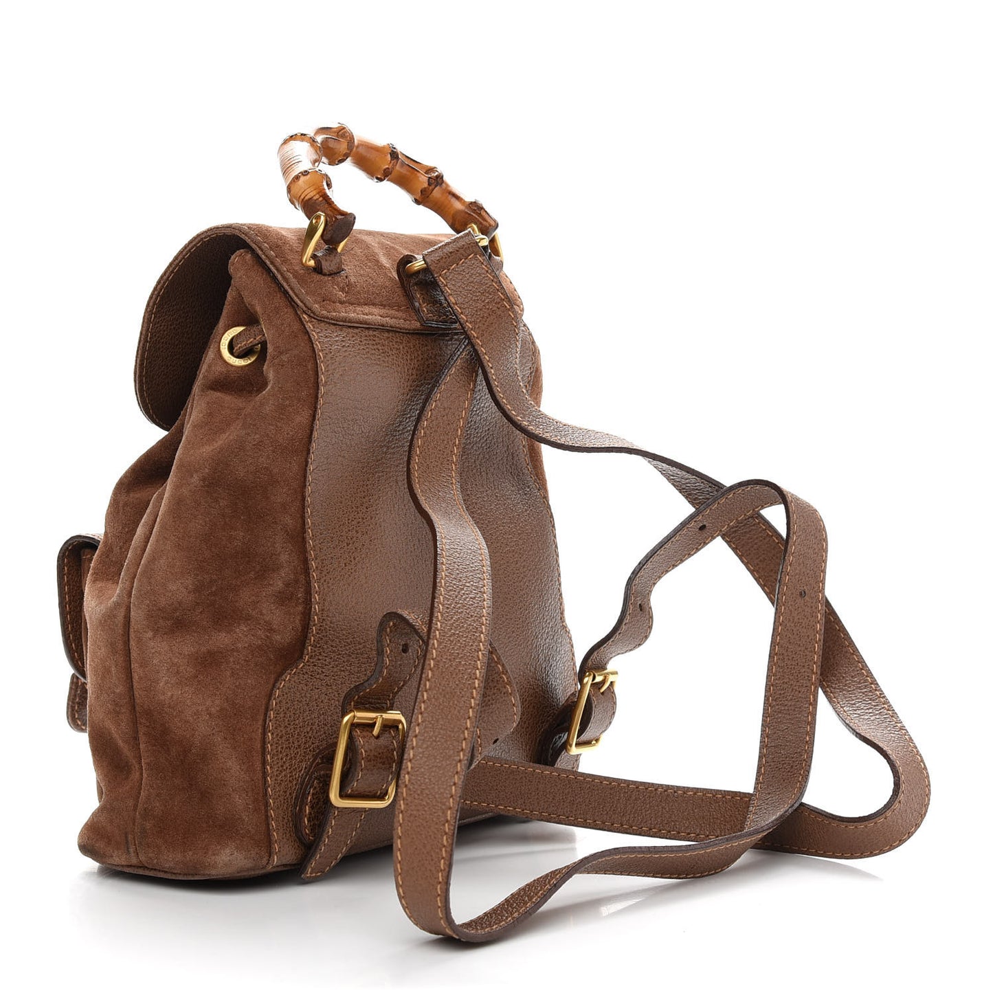 Suede Calfskin Bamboo Backpack Brown