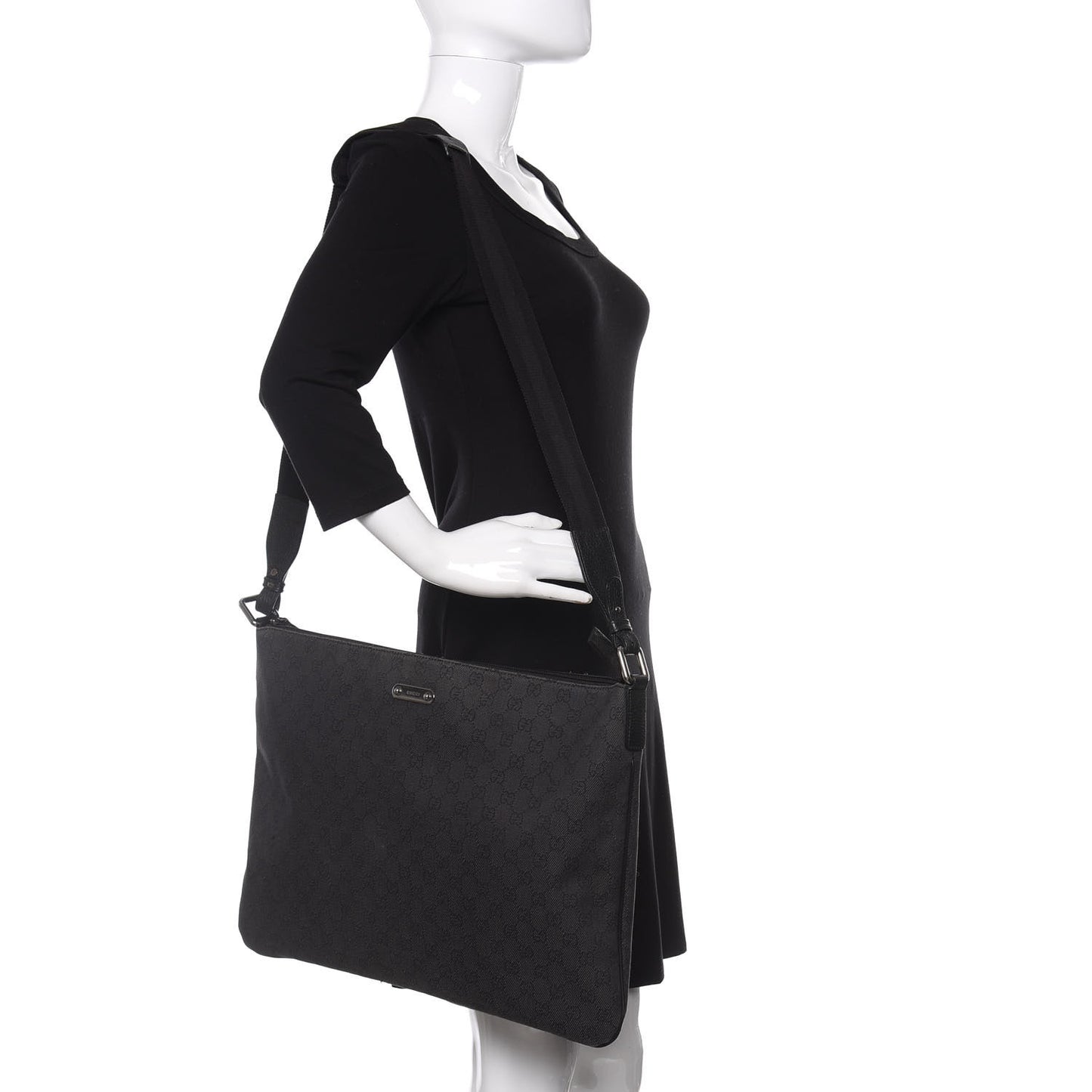 Denim Monogram Flat Messenger Bag Black