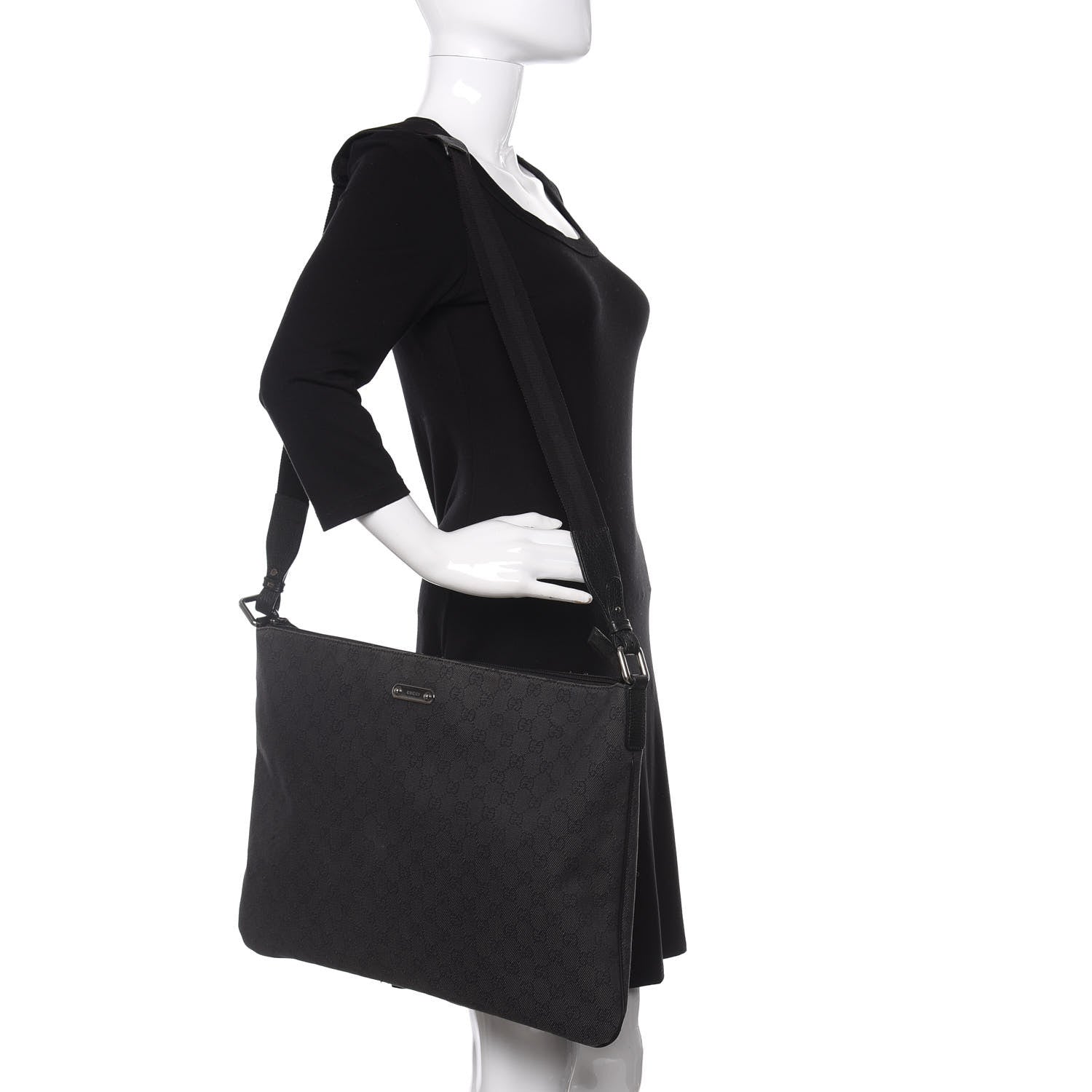 Gucci Denim Monogram Flat Messenger Bag Black 2 of 11