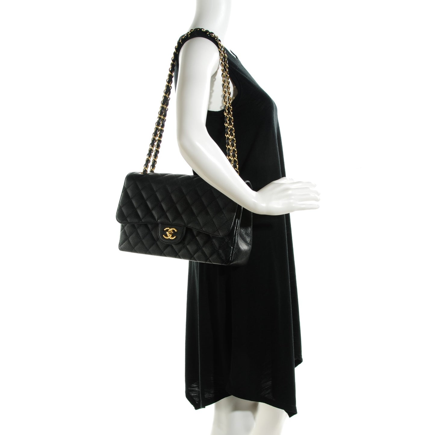 Caviar Quilted Jumbo Double Flap Black