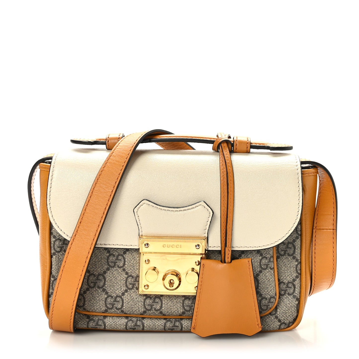 GG Supreme Monogram Calfskin Mini Padlock Flap Pocket Shoulder Bag Beige Mystic White Sun Oil