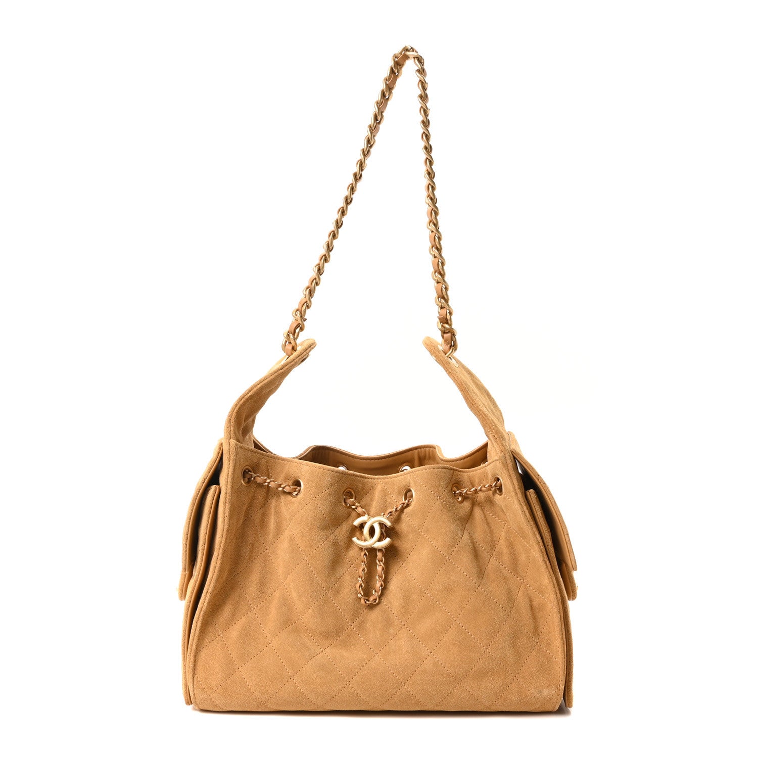 Chanel Suede Quilted Small Chanel 25 Handbag Beige 1829228
