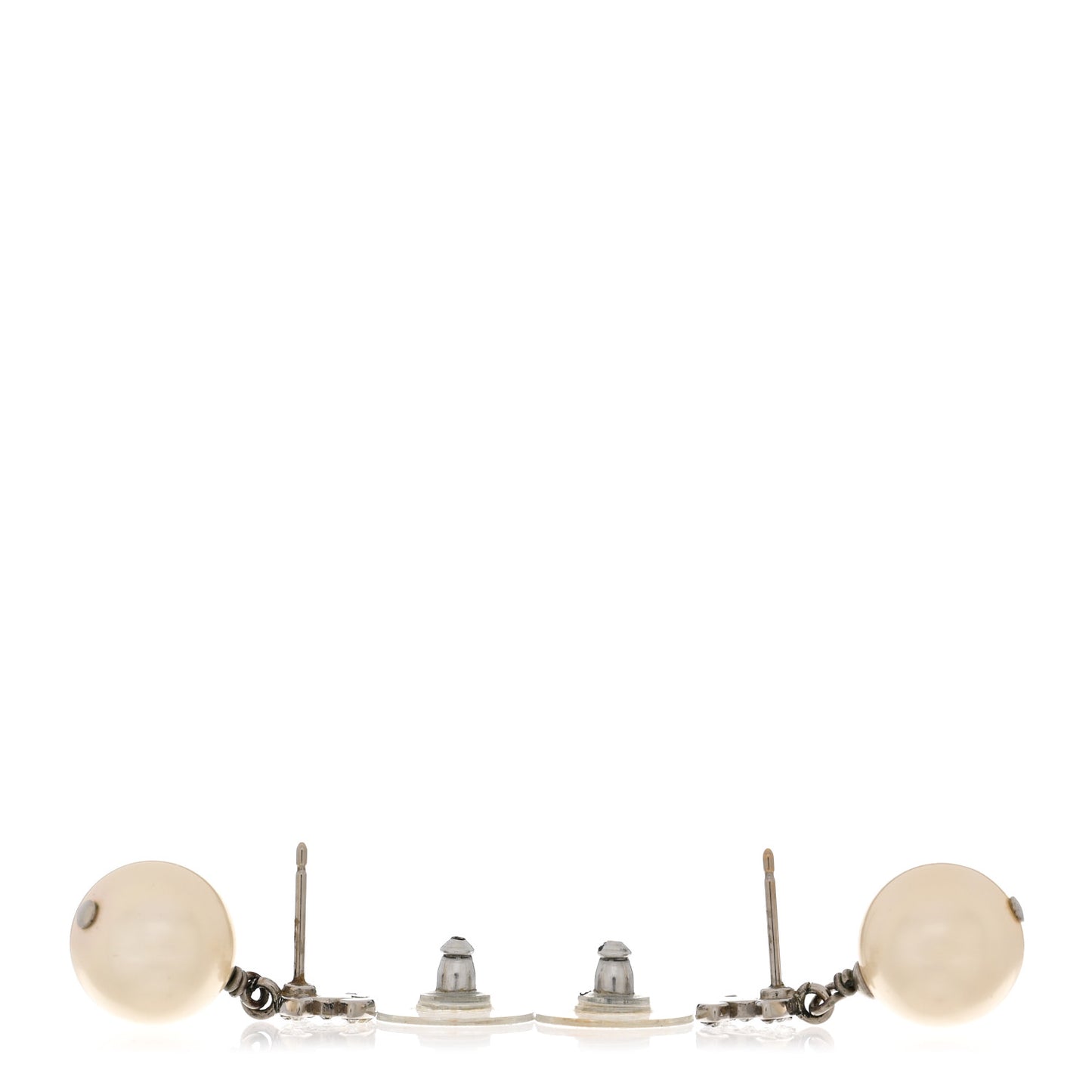 Crystal Pearl CC Drop Earrings Silver Pearly White