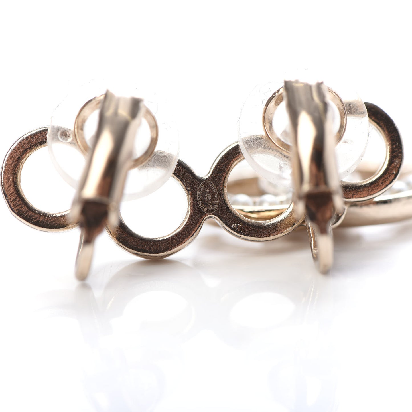 Metal Pearl CC Coco Climber Clip On Earrings Gold