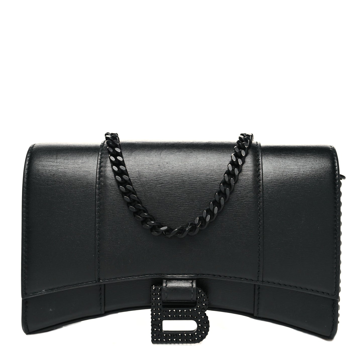 Calfskin Strass Monochrome Hourglass Chain Bag Black
