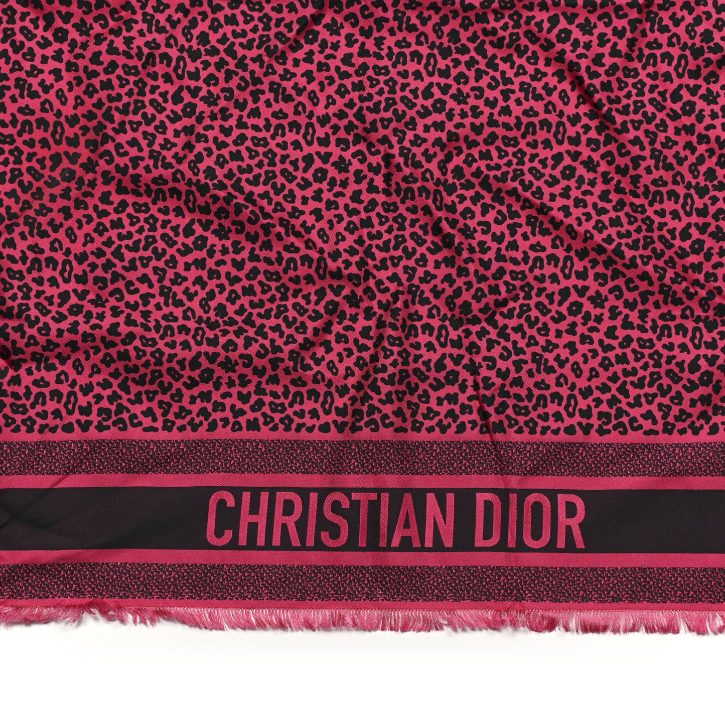 Silk Leopard Print Fringe Scarf Pink