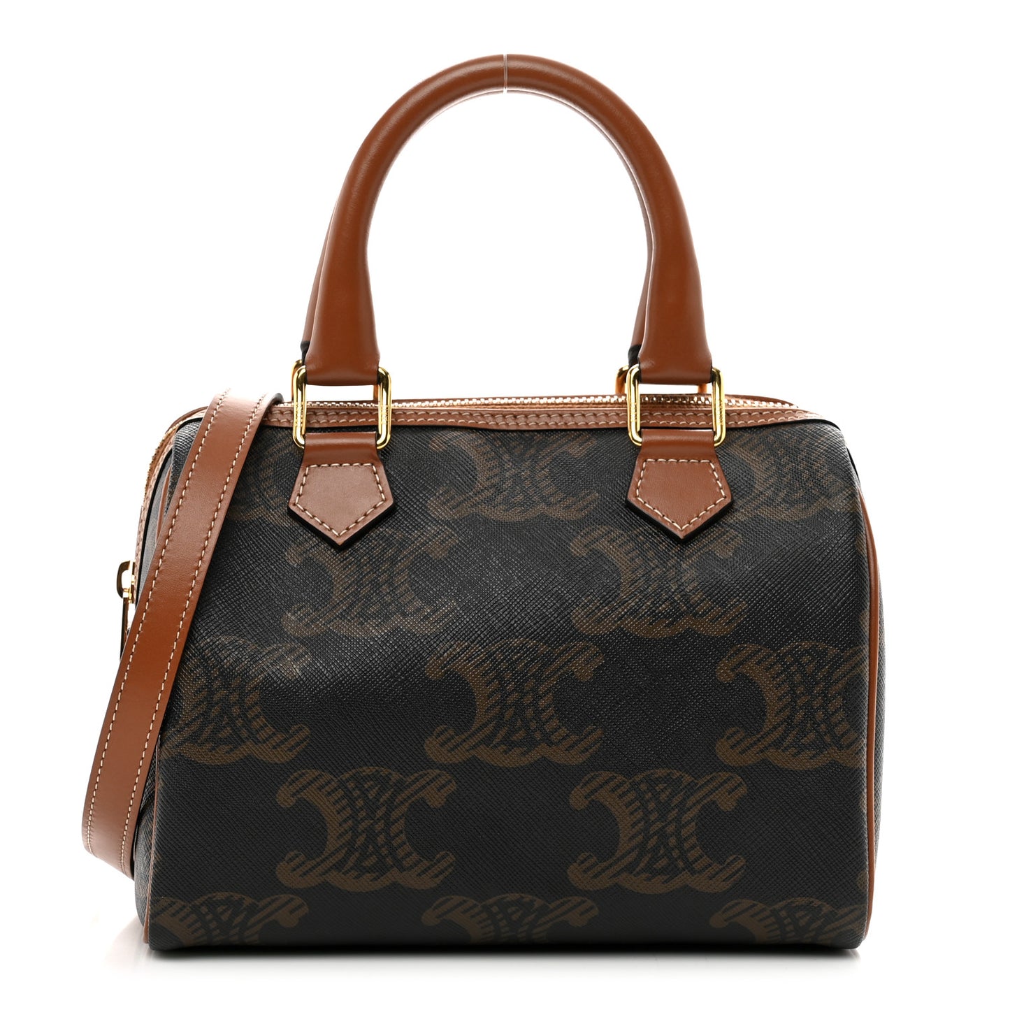 Triomphe Canvas XL Calfskin Small Boston Bag Tan