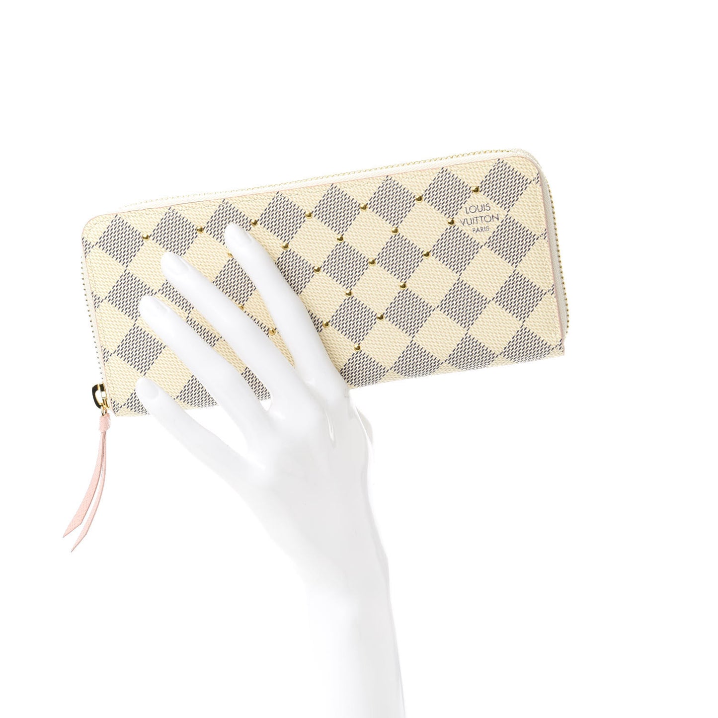 Damier Azur Studded Clemence Wallet Rose Ballerine