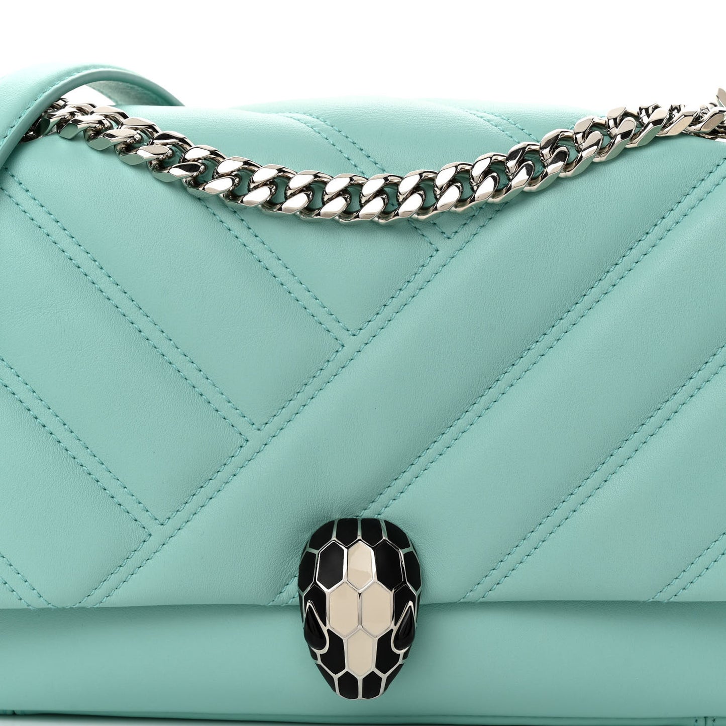Calfskin Matelasse Small Serpenti Cabochon Shoulder Bag Turquoise