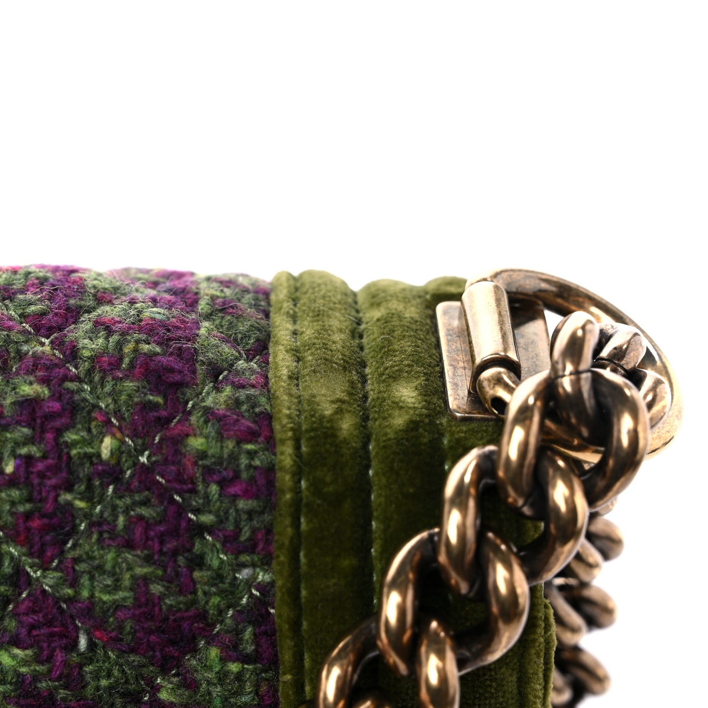Velvet Tweed Medium Boy Flap Green