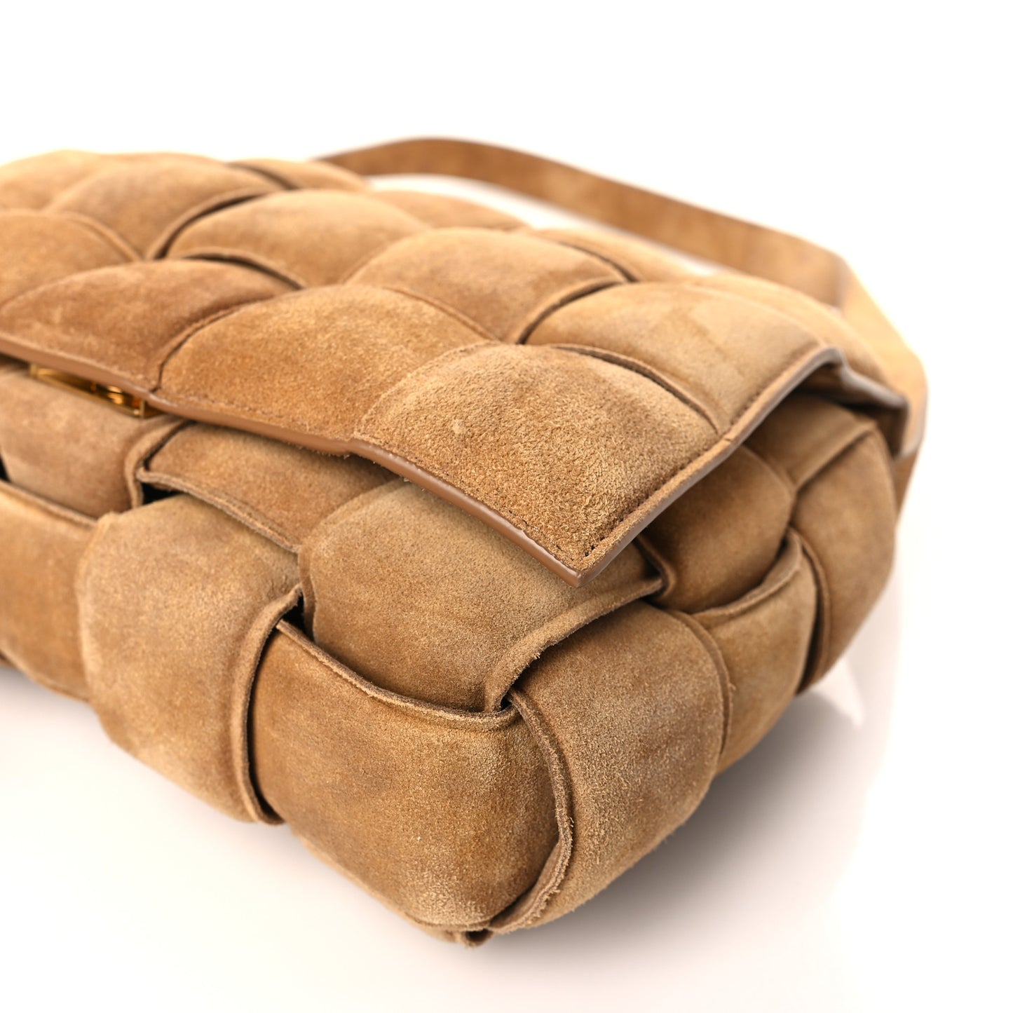 Suede Maxi Intrecciato Padded Cassette Crossbody Bag Taupe