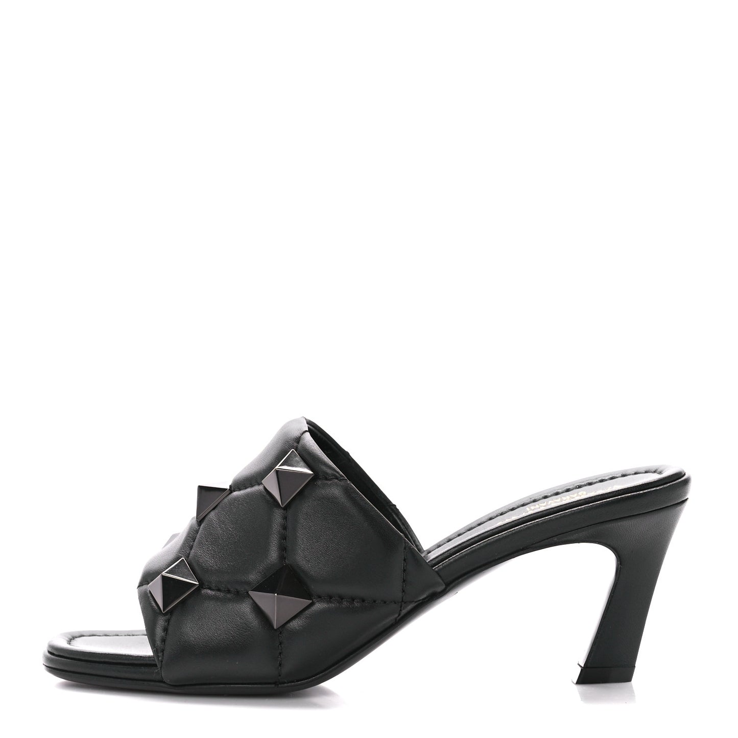 Nappa Quilted Monochrome Roman Stud 65mm Slide Sandals 35 Black