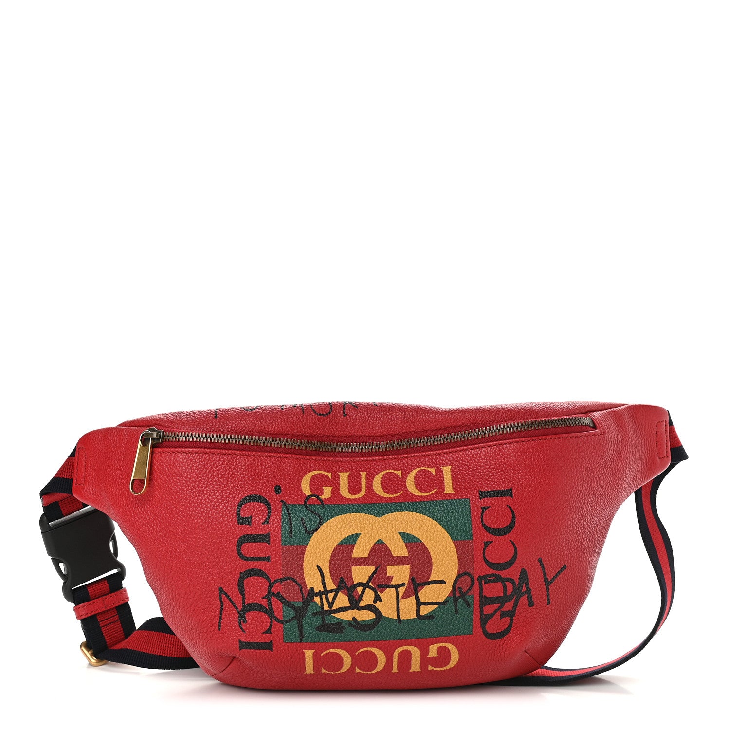 Gucci Grained Calfskin Coco Capitan Logo Belt Bag Hibiscus Red 