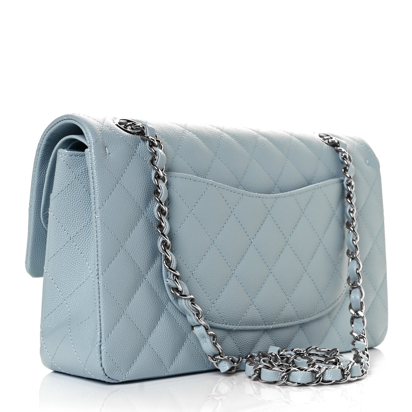 Caviar Quilted Medium Double Flap Light Blue
