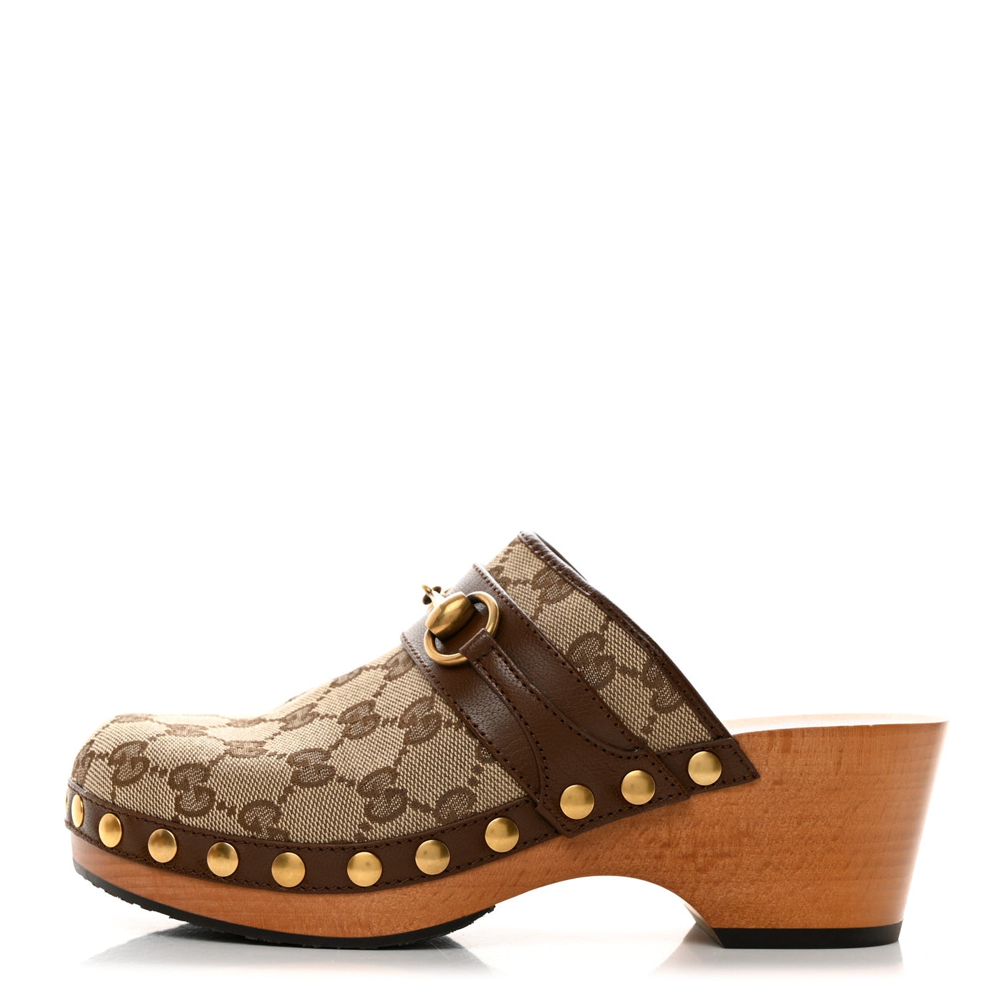 Monogram Goatskin Horsebit Clog Mules 36.5 Beige Ebony Brown Sugar