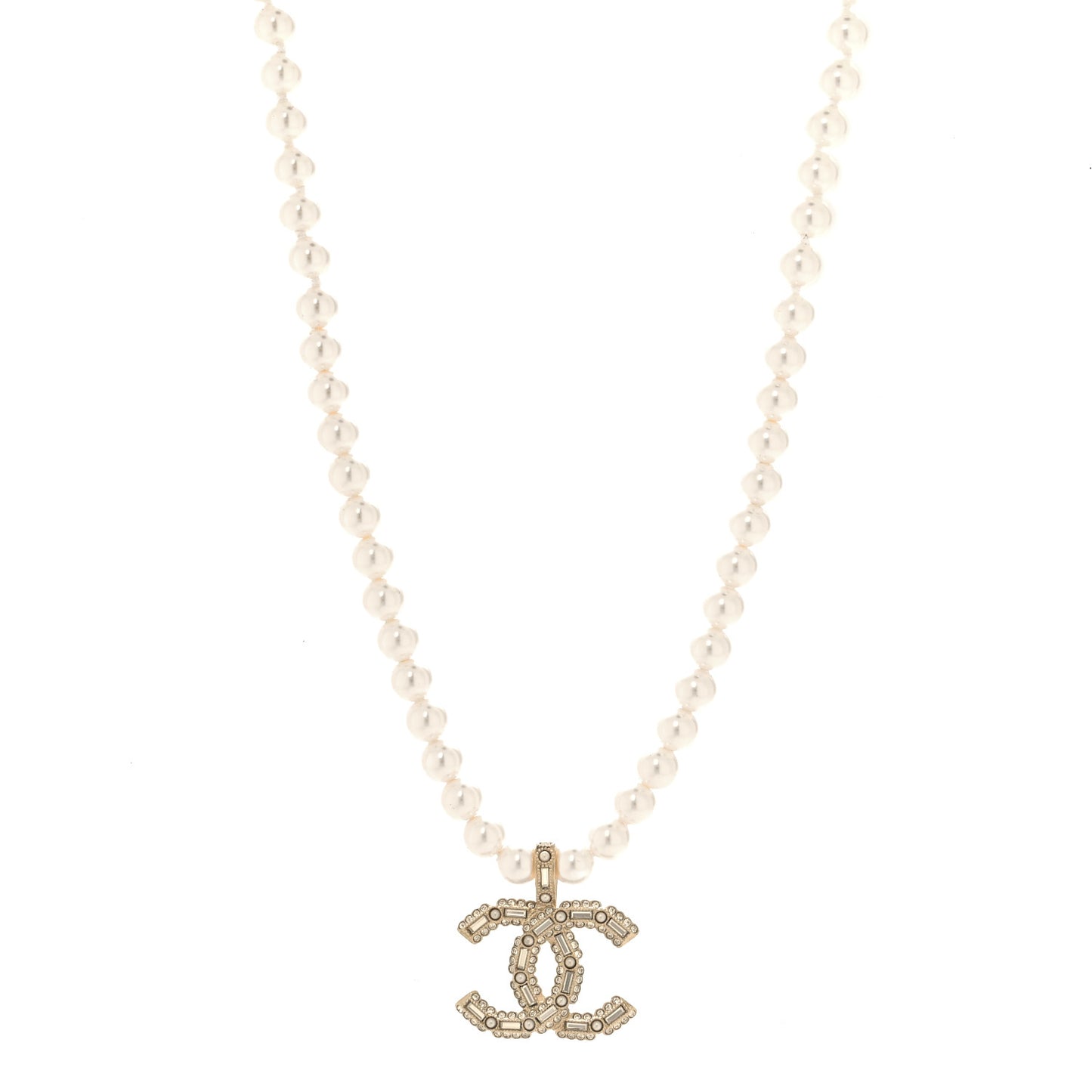 Pearl Crystal Baguette CC Short Necklace Gold