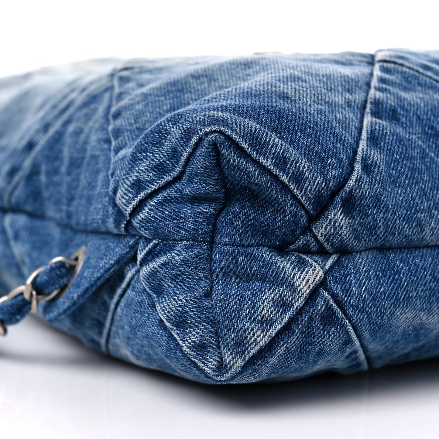 Denim Quilted Chanel 22 Backpack Blue