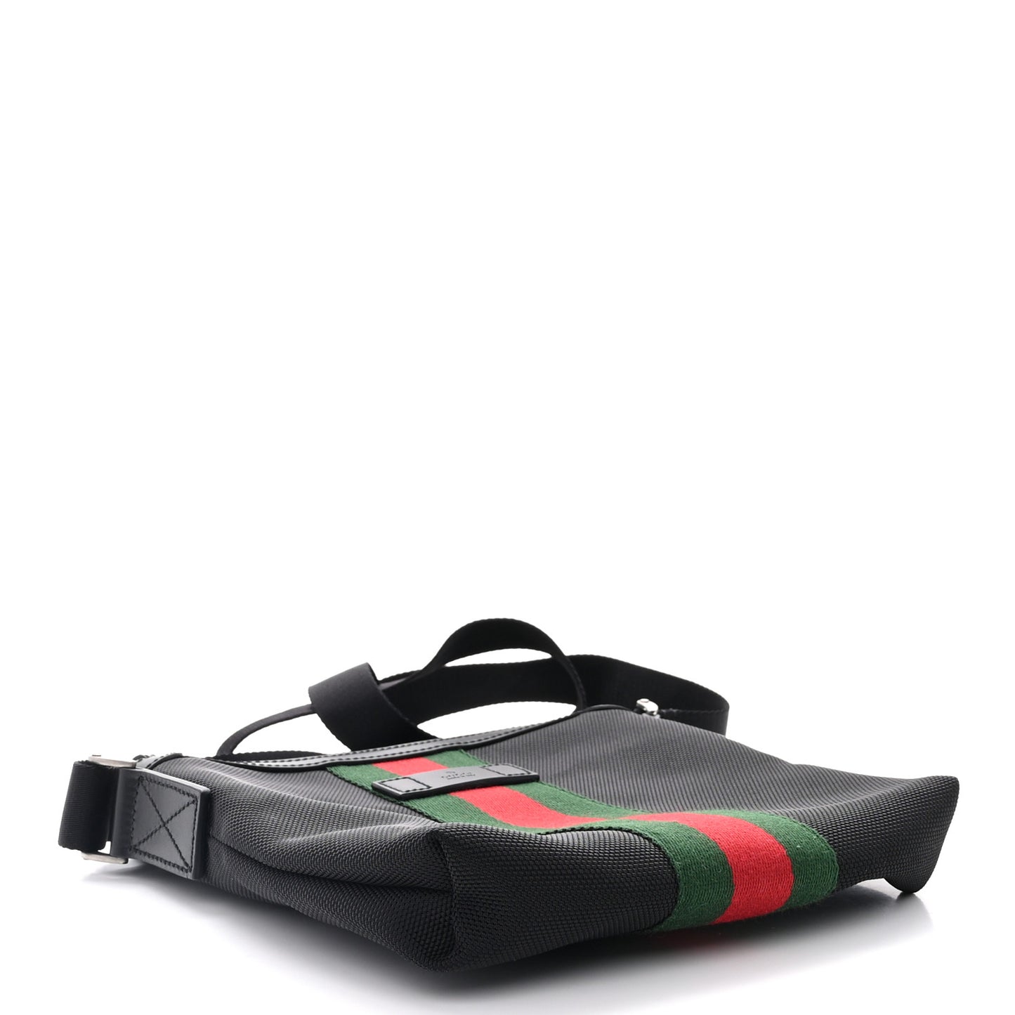 Techno Canvas Selleria Calfskin Web Small Flat Messenger Bag Black