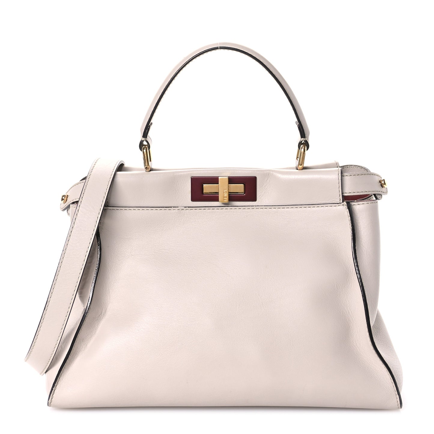 Vitello Seta Shiny Nappa Medium Peekaboo Iconic Satchel Grigio Polvere Magenta