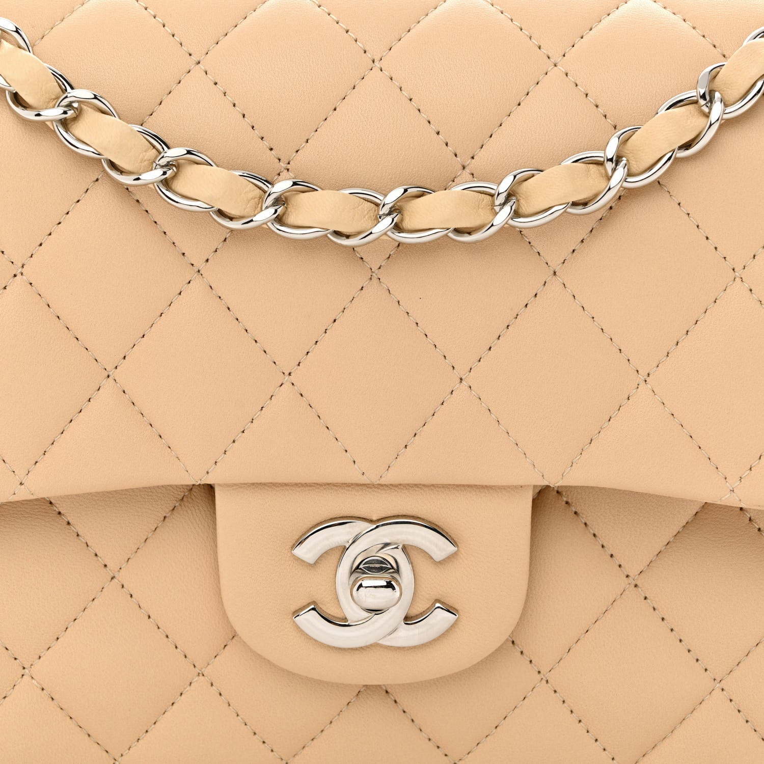 Chanel Lambskin Quilted Medium Double Flap Beige 8 of 14