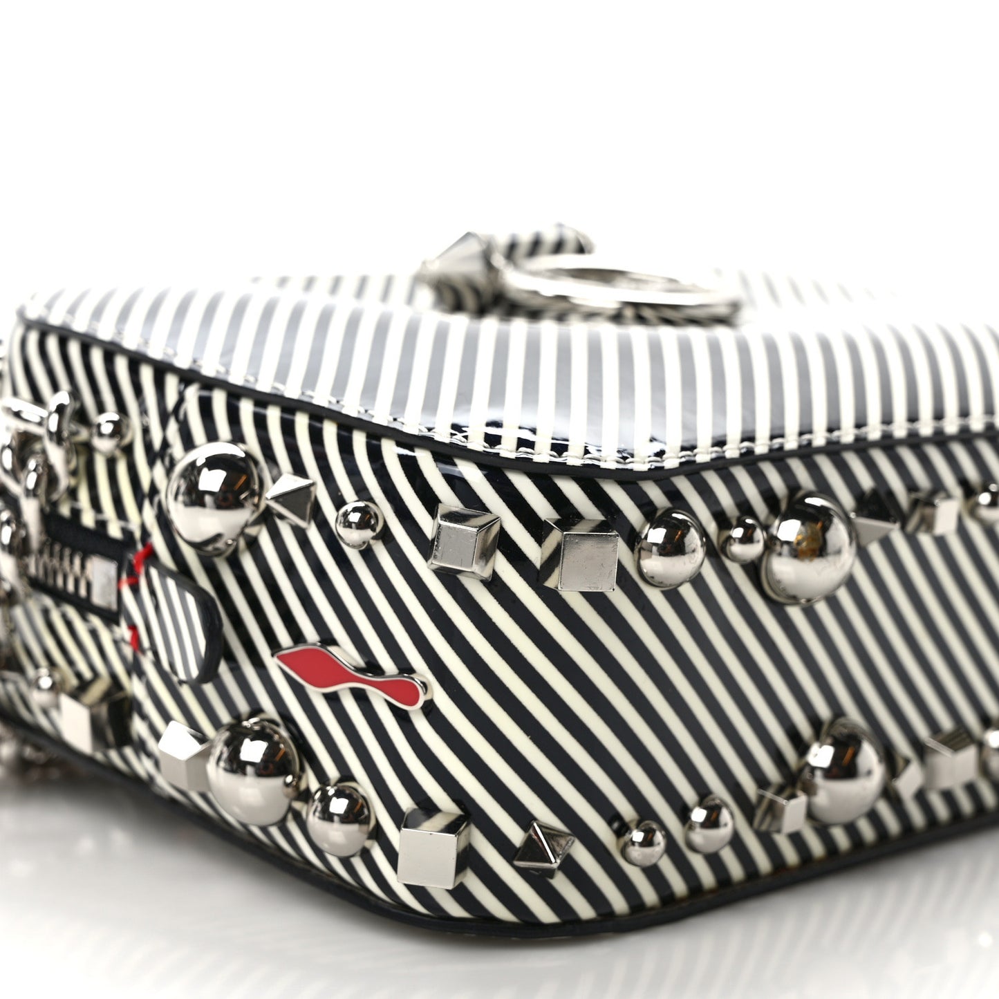 Patent Striped Spikes Mini Rubylou Crossbody Black White