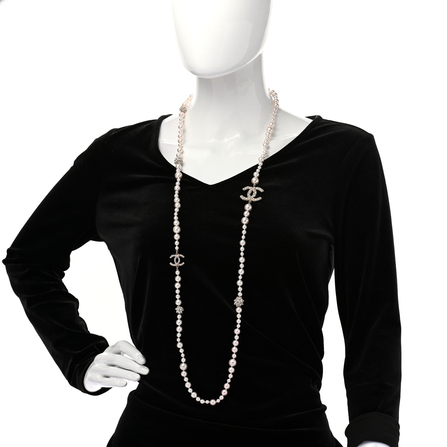 Chanel Pearl Crystal CC Cluster Long Necklace Gold 2 of 7