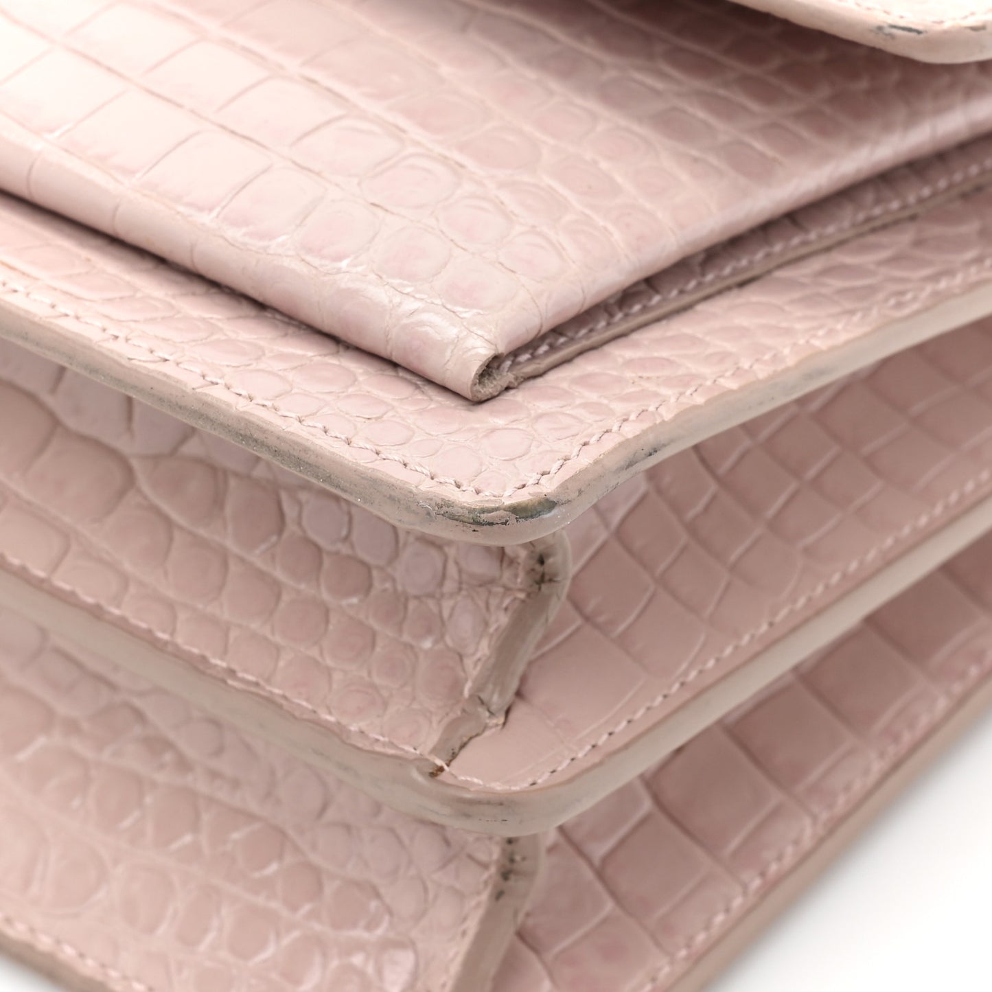 Calfskin Crocodile Embossed Medium Monogram Sunset Powder Pink