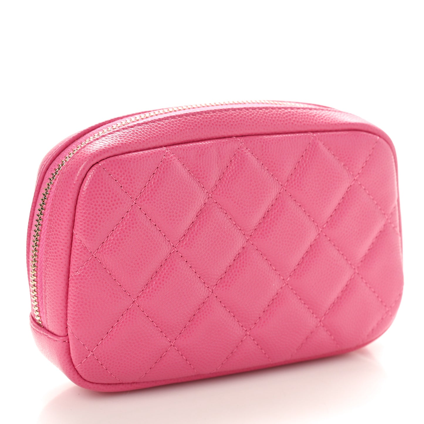 Caviar Quilted Small Curvy Pouch Cosmetic Case Pink