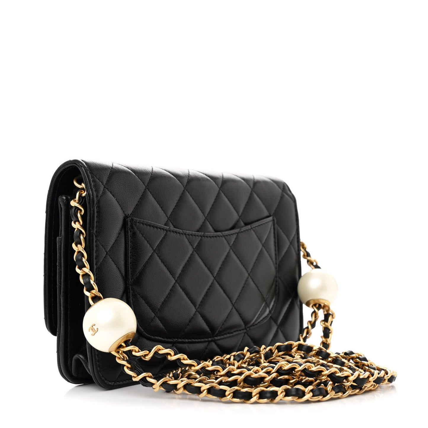 Lambskin Quilted CC Pearl Wallet on Chain WOC Black