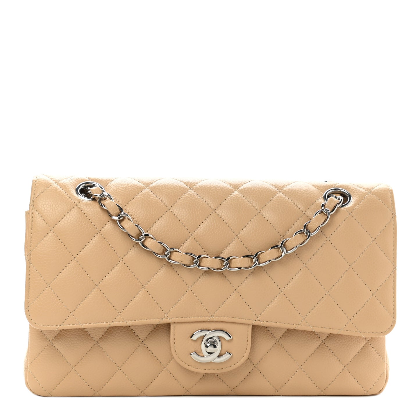 Caviar Quilted Medium Double Flap Beige Clair