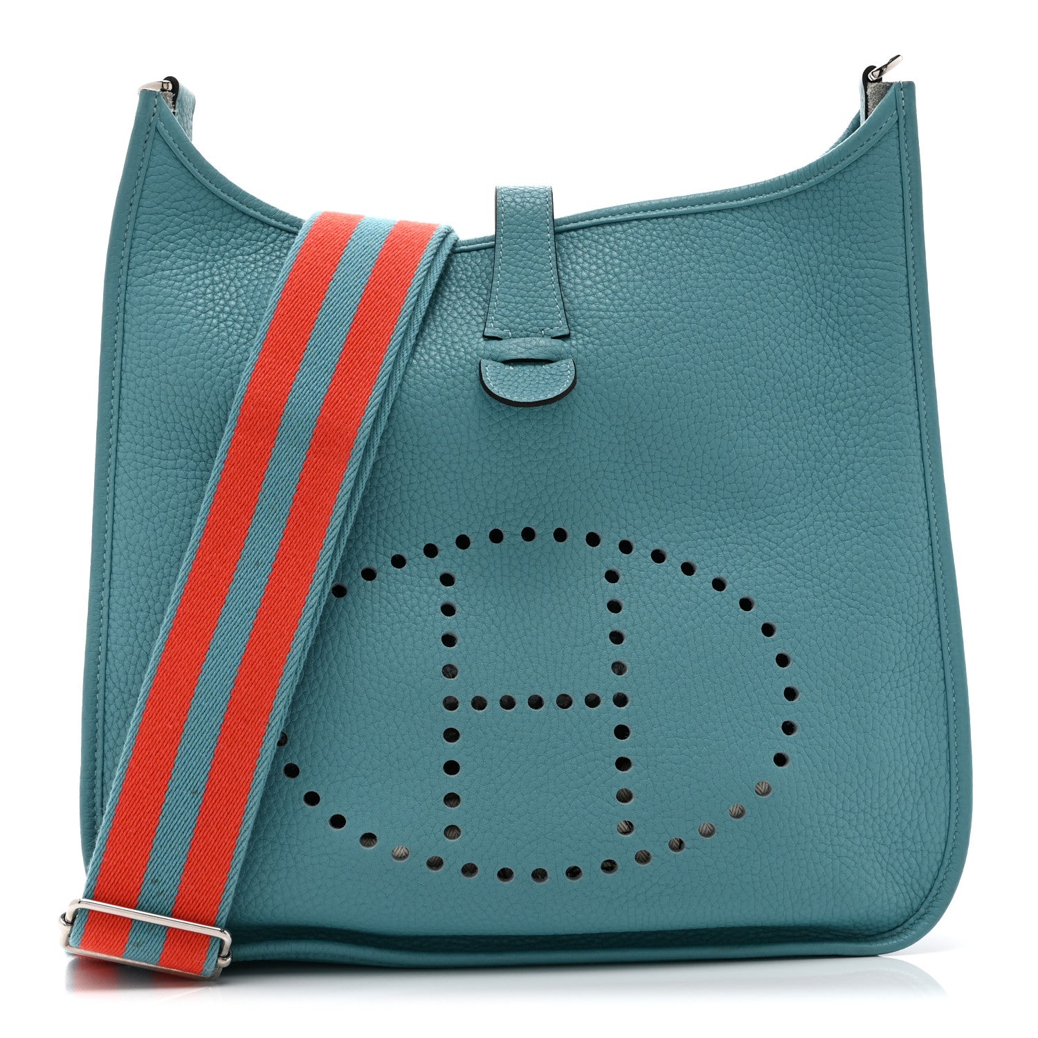 Hermes Taurillon Clemence Amazone Evelyne GM Bleu Saint Cyr Orange