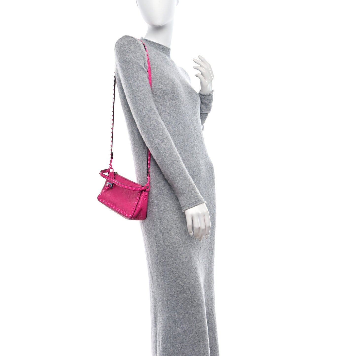 Pebbled Calfskin Enamel Monochrome Small Rockstud Flip Lock Shoulder Bag Pink PP