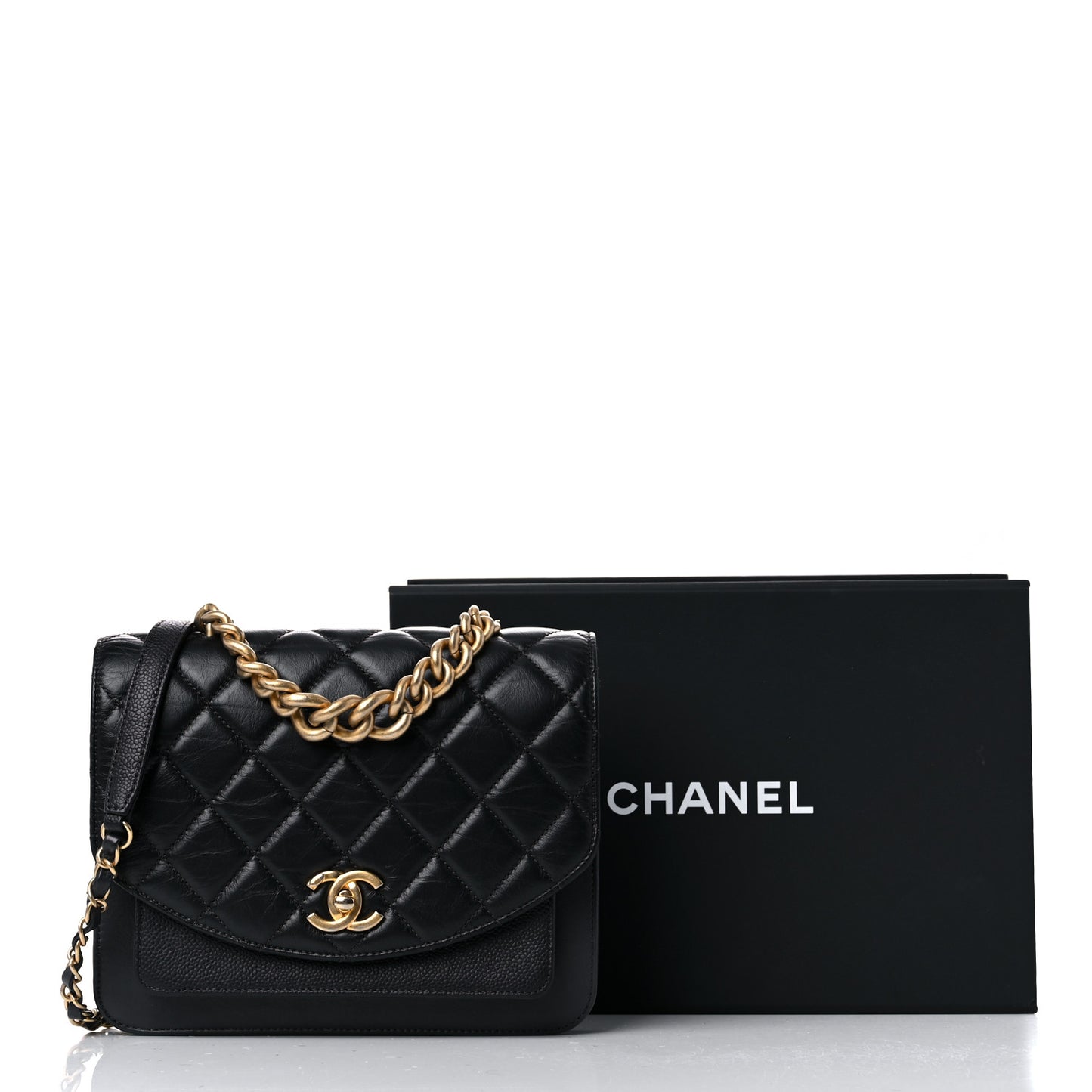 Calfskin Caviar Quilted Chain Handle Flap Black