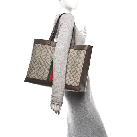 GG Supreme Monogram Web Ophidia Tote Brown