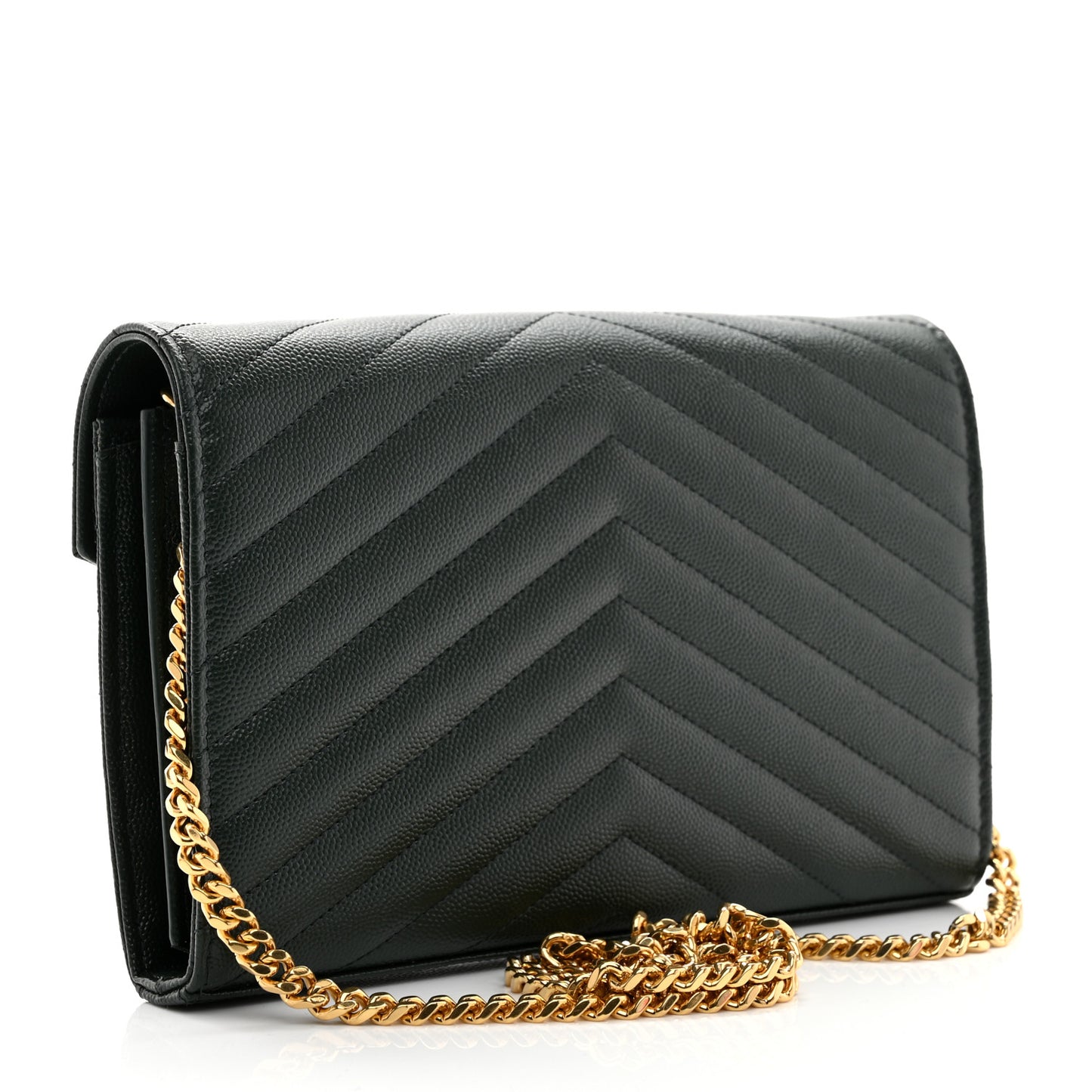 Grain De Poudre Matelasse Chevron Monogram Chain Wallet Dark Green