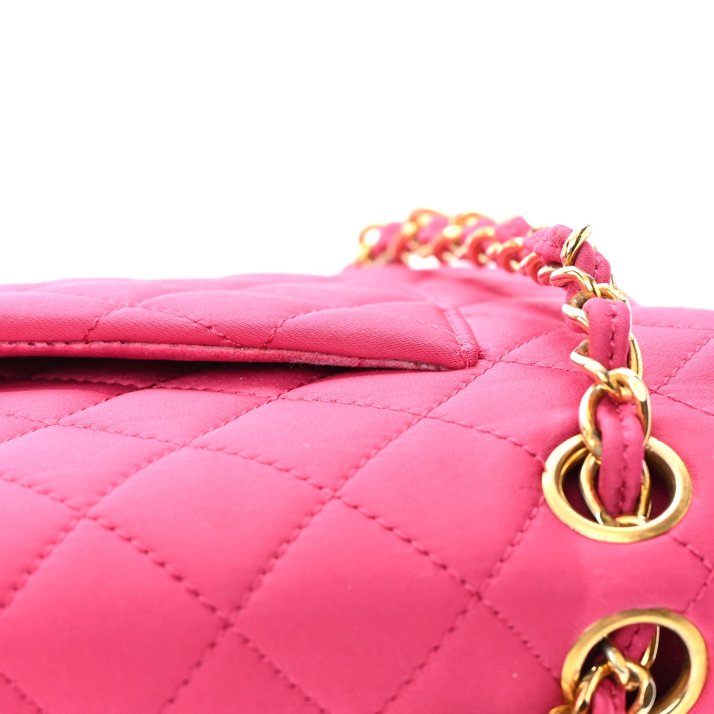 Satin Quilted Medium Double Flap Fuchsia