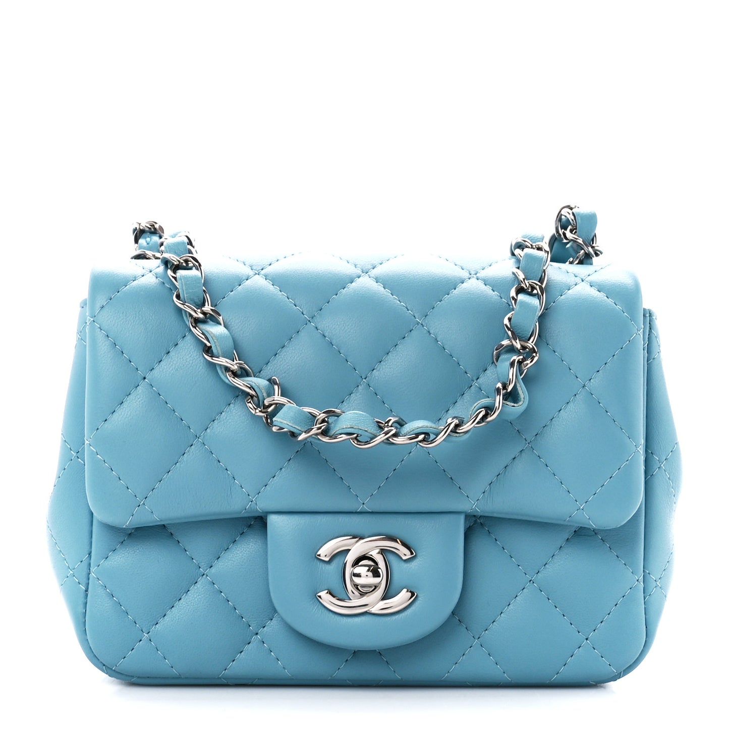 Lambskin Quilted Mini Square Flap Blue