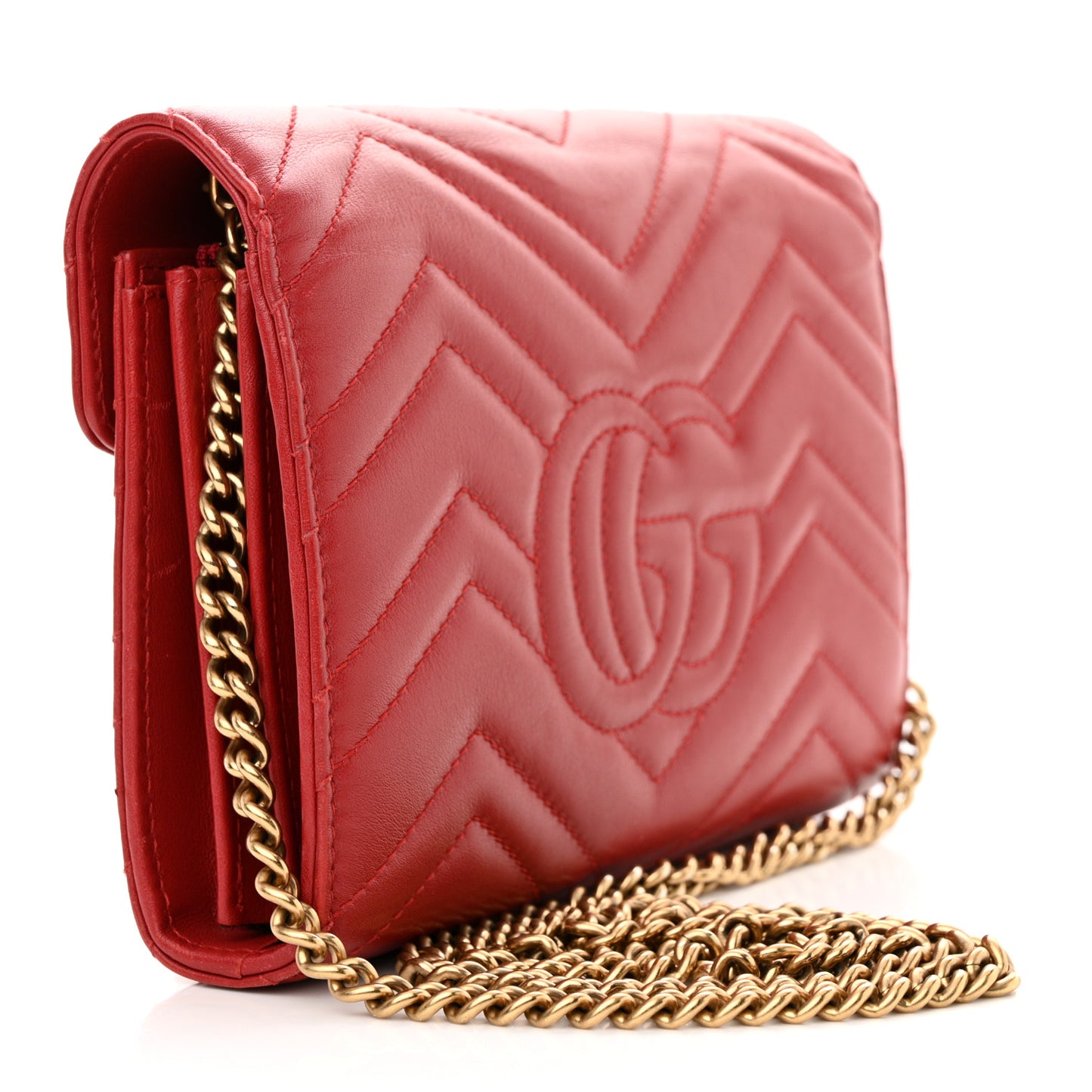Calfskin Matelasse GG Marmont Chain Wallet Hibiscus Red