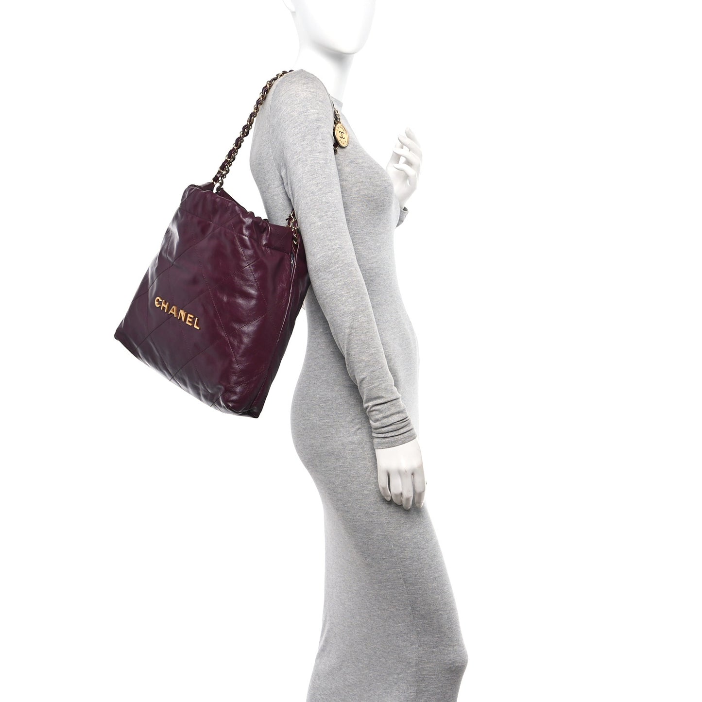 Shiny Calfskin Quilted Small Chanel 22 Dark Burgundy