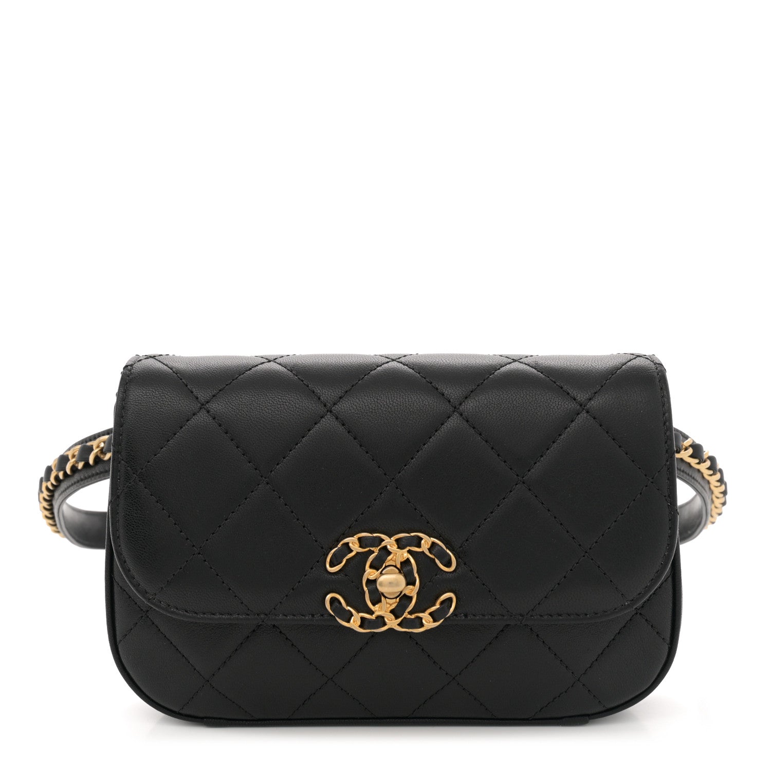 Chanel Lambskin Quilted Chain Infinity Waist Belt Bag Black 1 of 12