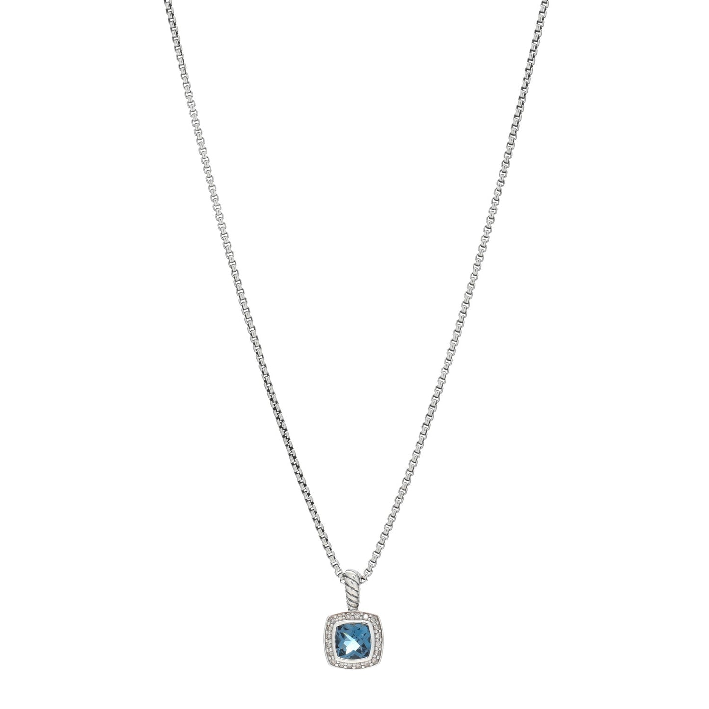 Sterling Silver Diamond Blue Topaz 7mm Petite Albion Pendant Necklace