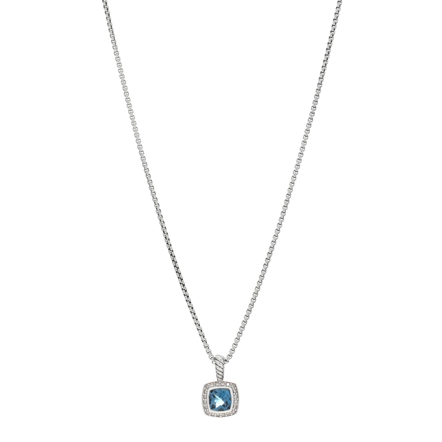 David Yurman Sterling Silver Diamond Blue Topaz 7mm Petite Albion Pendant Necklace 1 of 4