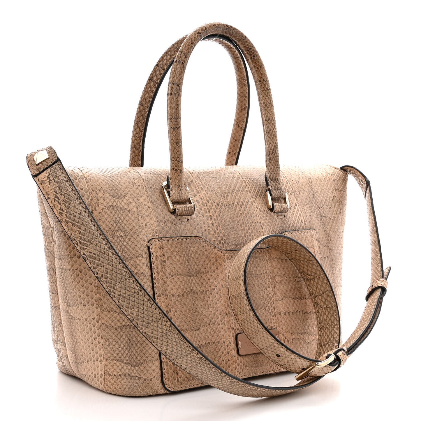 Snakeskin Small Demilune Double Handle Satchel Beige