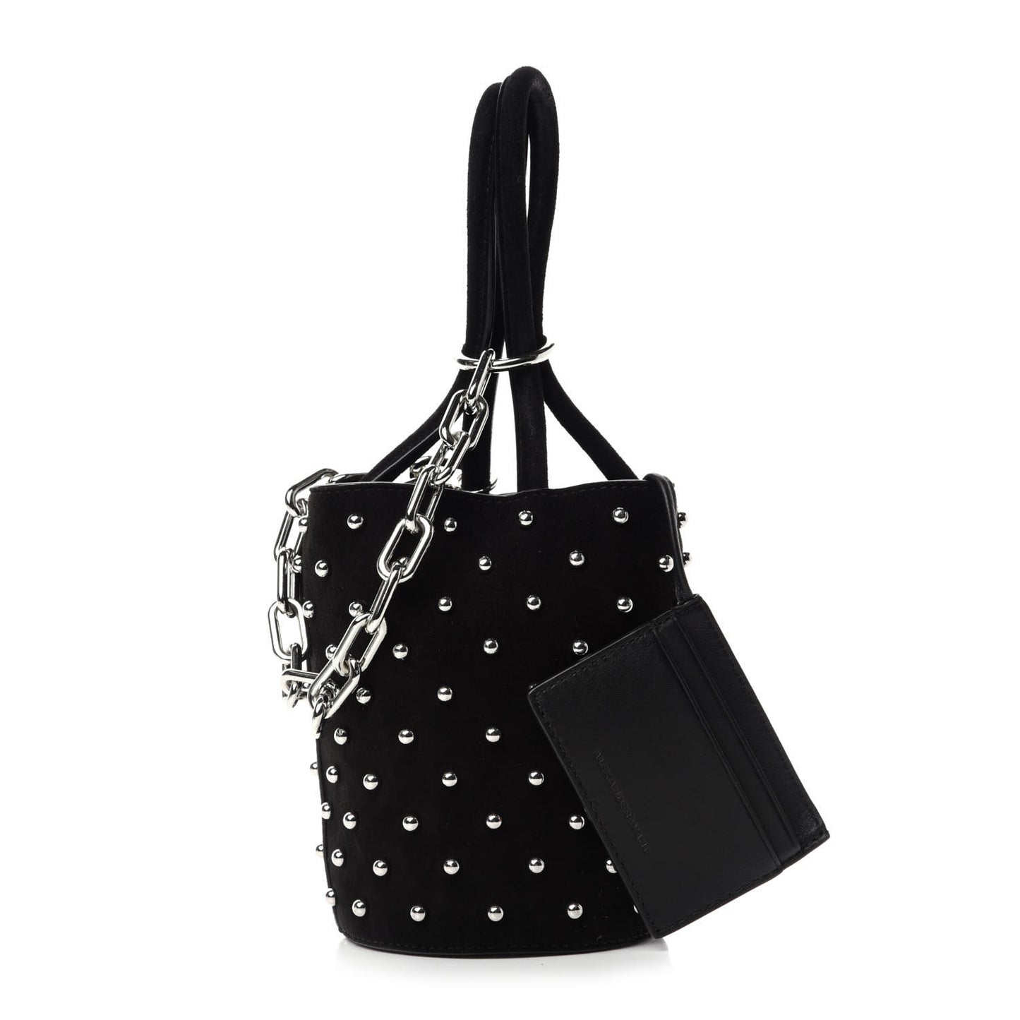 Suede Studded Mini Roxy Bucket Bag Black