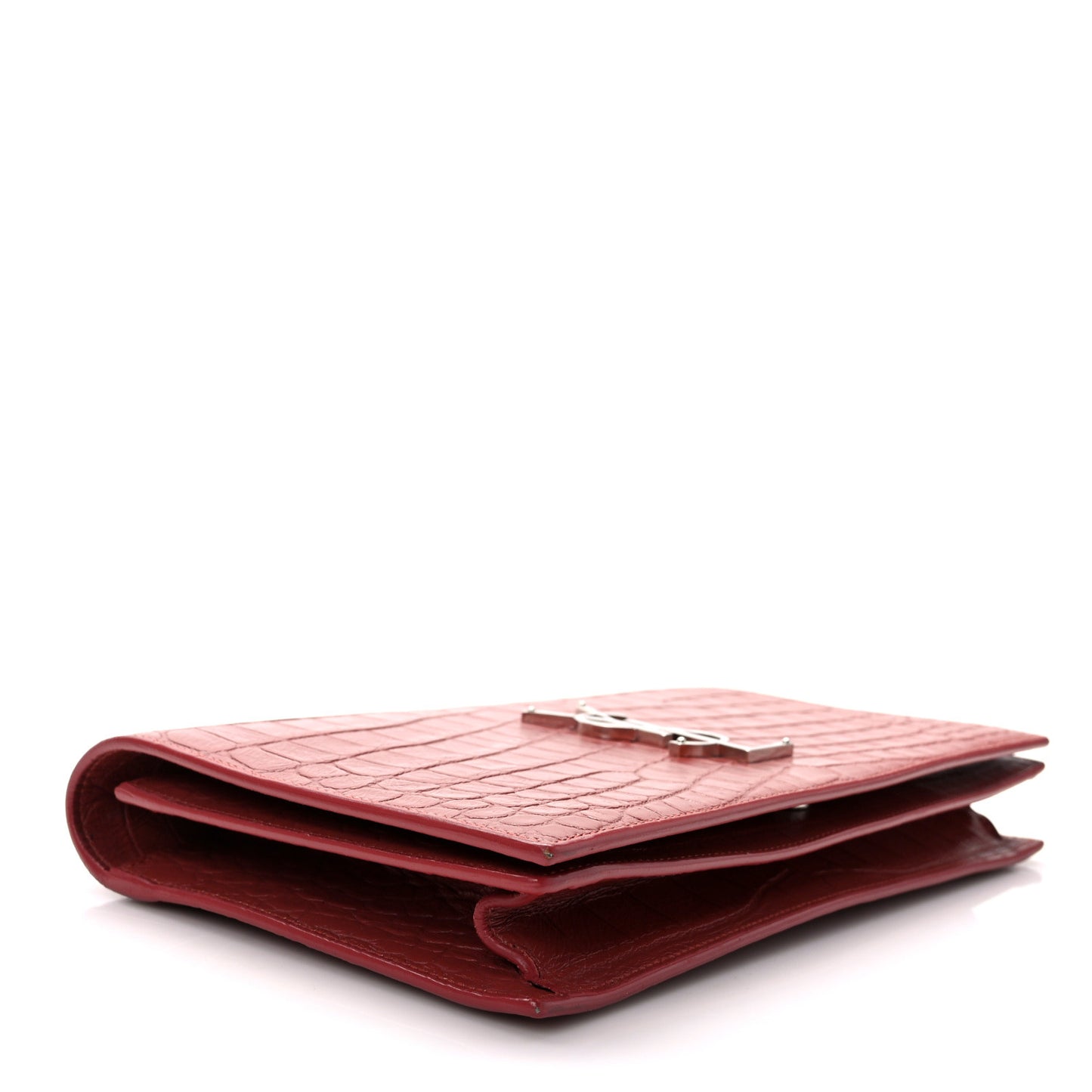 Calfskin Crocodile Embossed Classic Kate Monogram Clutch Dark Pink