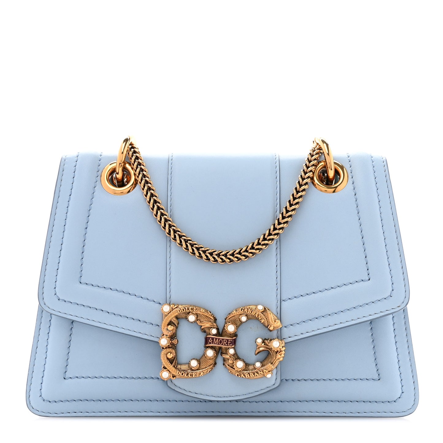 Smooth Calfskin Small DG Amore Envelope Bag Cielo
