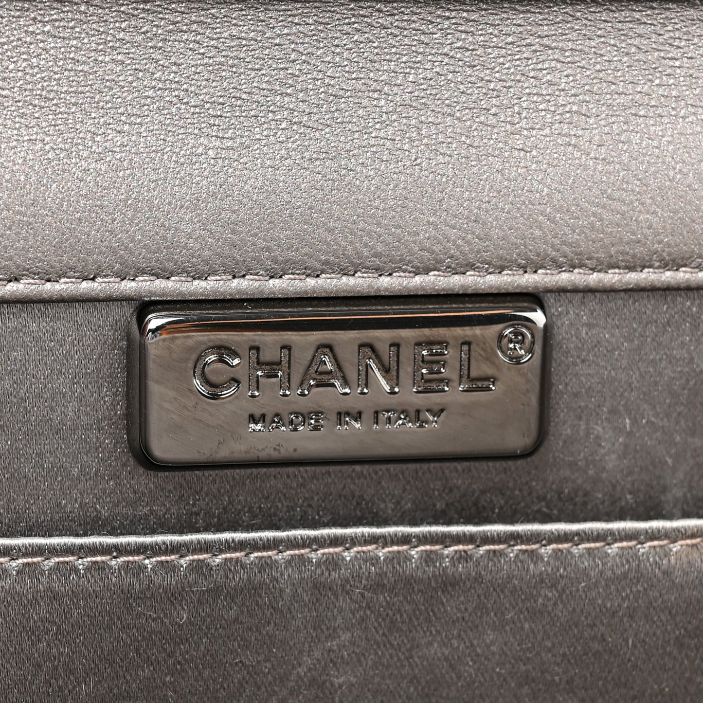 Lambskin Chocolate Bar Piercing CC Studded Small Chain Flap Bag Grey
